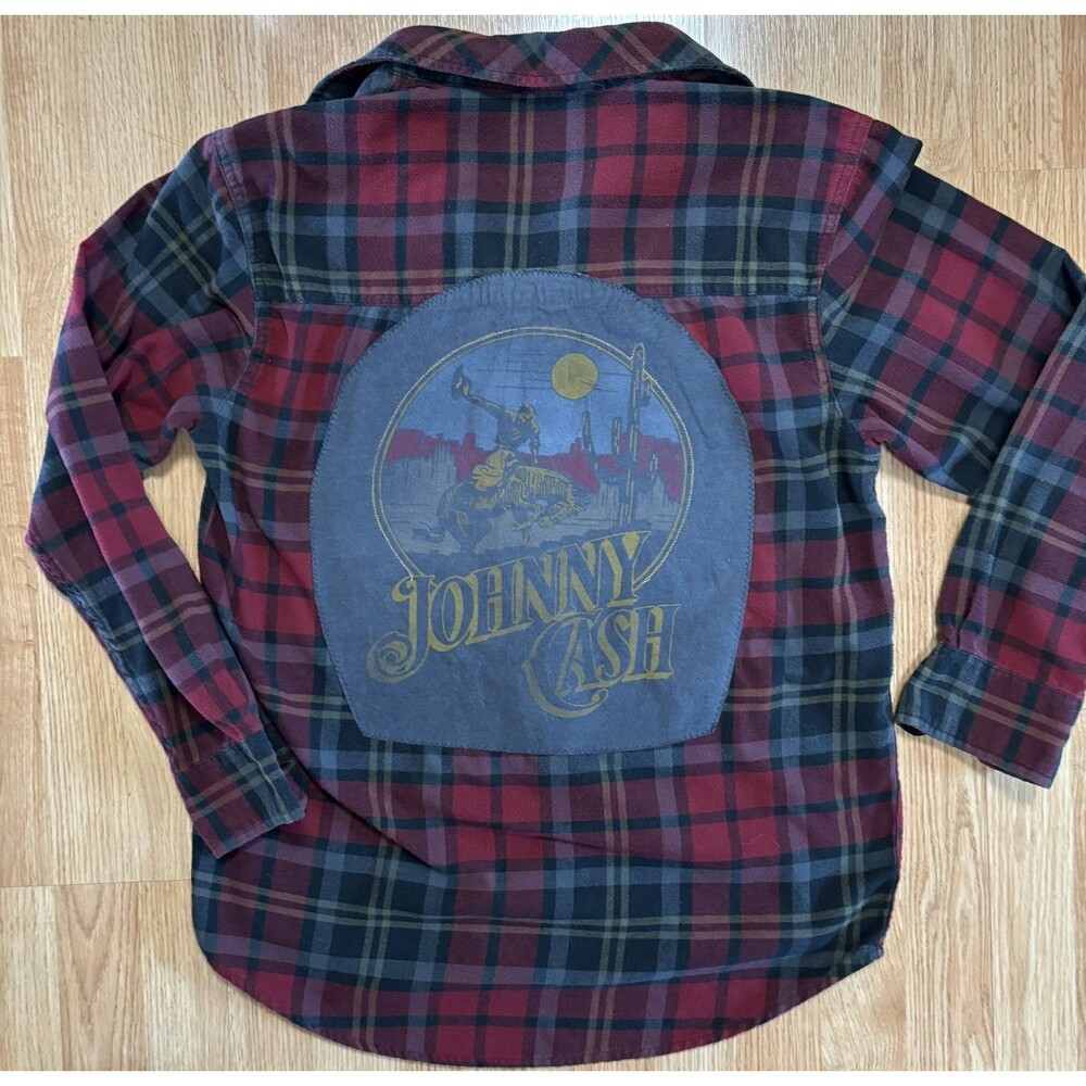 Johnny Cash Upcycled Flannel Shirt Unisex Size Mens Medium Long Sleeve Buttonup - Picture 7 of 8
